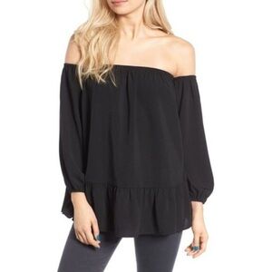 BP Off The Shoulder Peplum Top Black Small New
